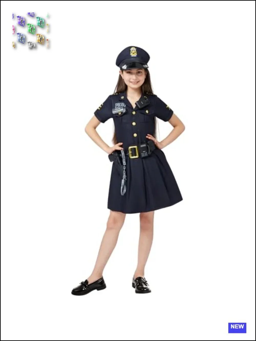 Girls Police Officer Halloween Costume Pretend Play 14 Piece Set with
